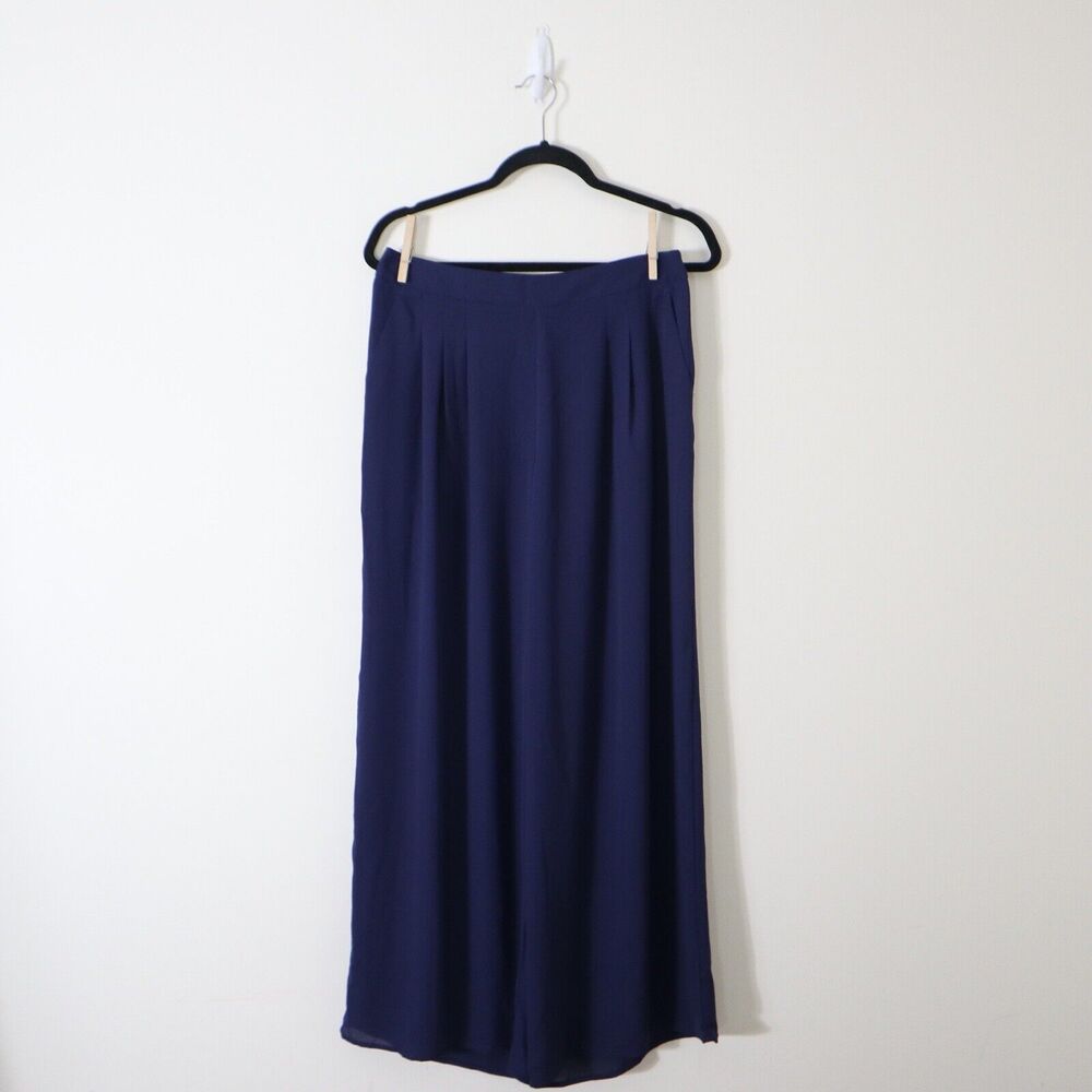 J.McLaughlin Size 6 Candela Pant Wide Leg Navy Blue Crepe Flowy Pleated - Picture 2 of 11